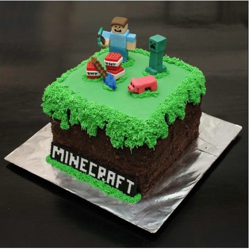 For Goodness Cake - Matthew's Minecraft cake. His buttercream cake featured  all the games most popular characters (both as toys and edible images) plus  edible blocks Flavor: red velvet Serves: 25 | Facebook