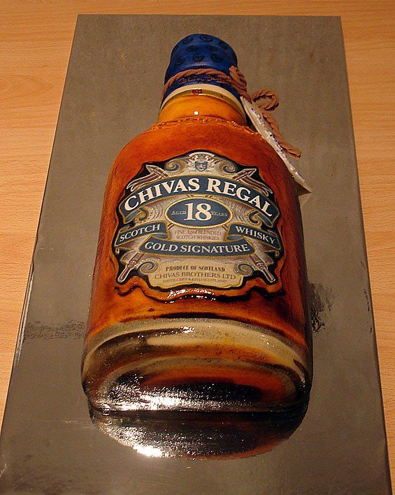 Chivas Regal Whiskey Bottle Fondant Photo Cake Delivery In Delhi NCR