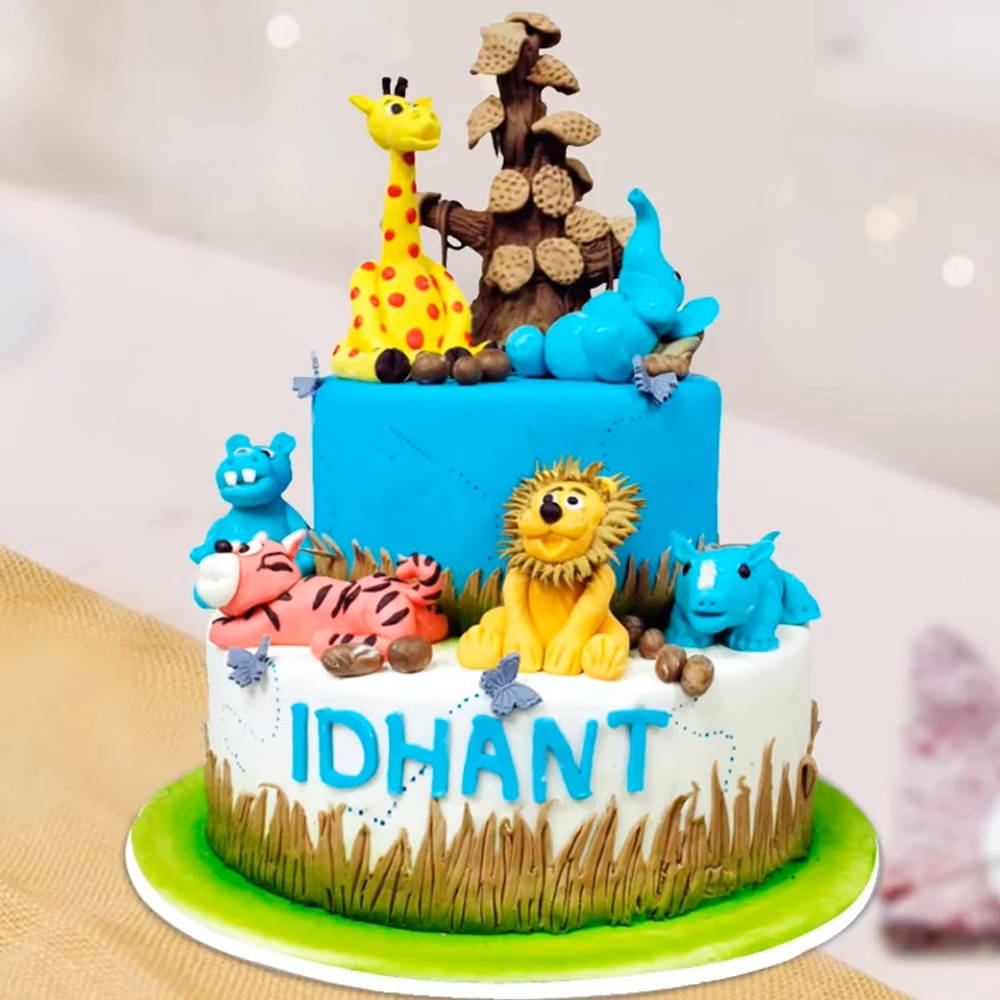 Jungle Safari Theme 1St Birthday Cake | bakehoney.com